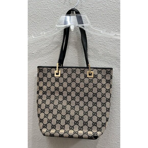 GUCCI Handbag Tote Bag GG Pattern Authentic Designer Luxury Tan Black - Picture 5 of 12